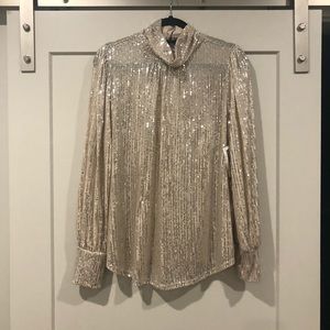 Ces Femme Gold Sequin Long Sleeve Blouse
